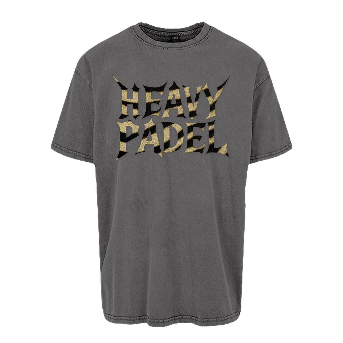 Heavy Padel Zebra Tee Asphalt Vorderansicht mit Rock-Print