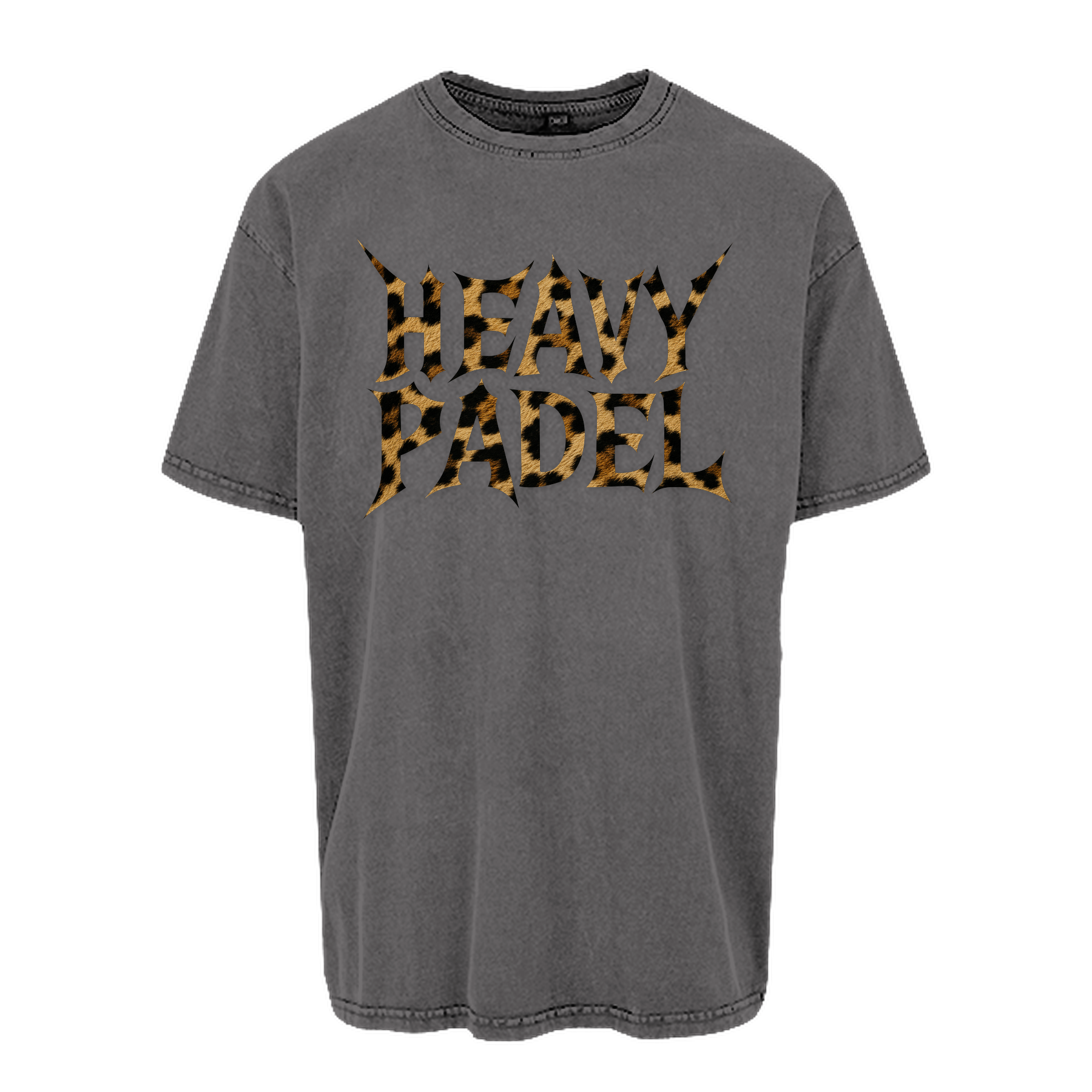 Heavy Padel Leo Tee Asphalt Vorderansicht mit Rock-Print