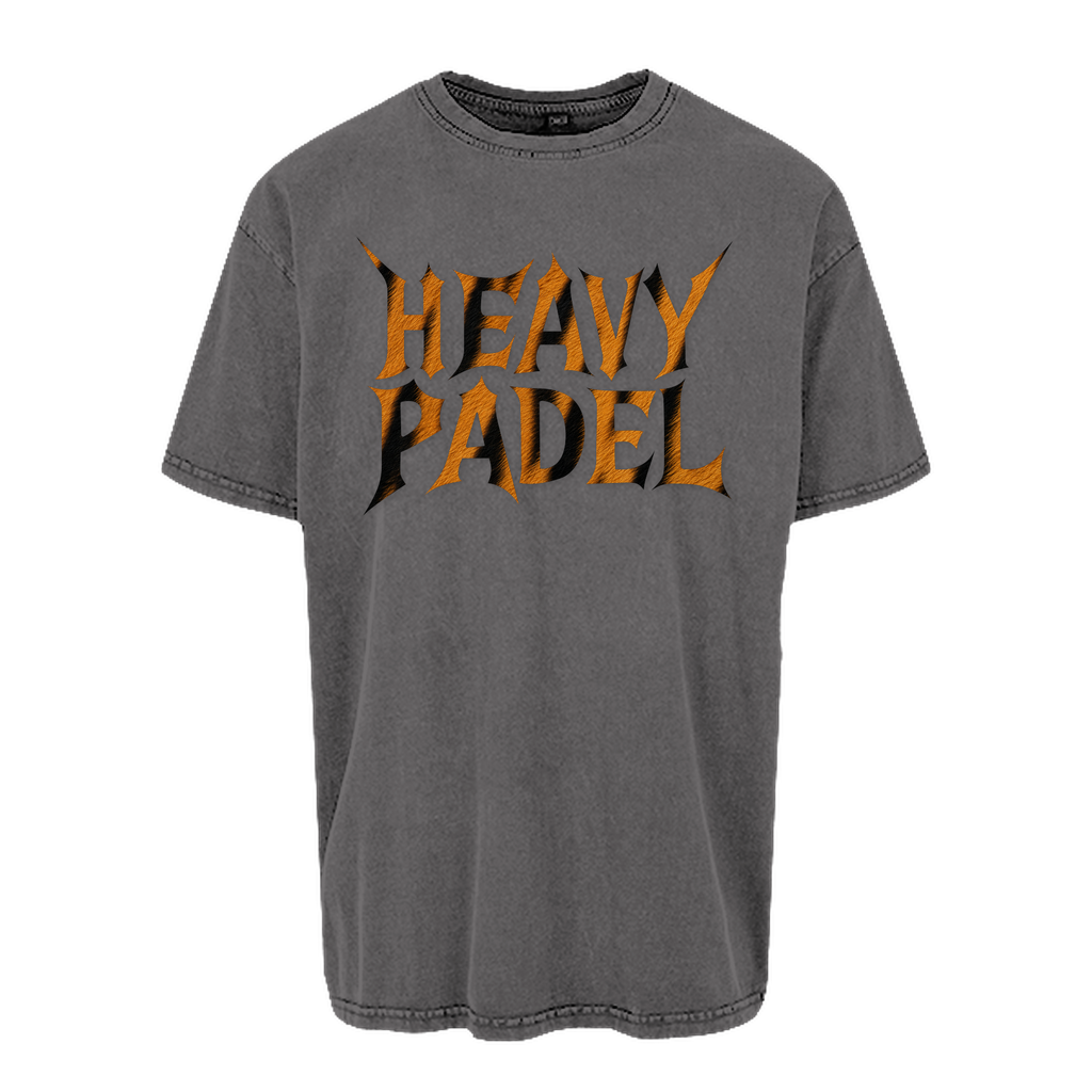 Heavy Padel Tiger Tee Asphalt Vorderansicht mit Rock-Print