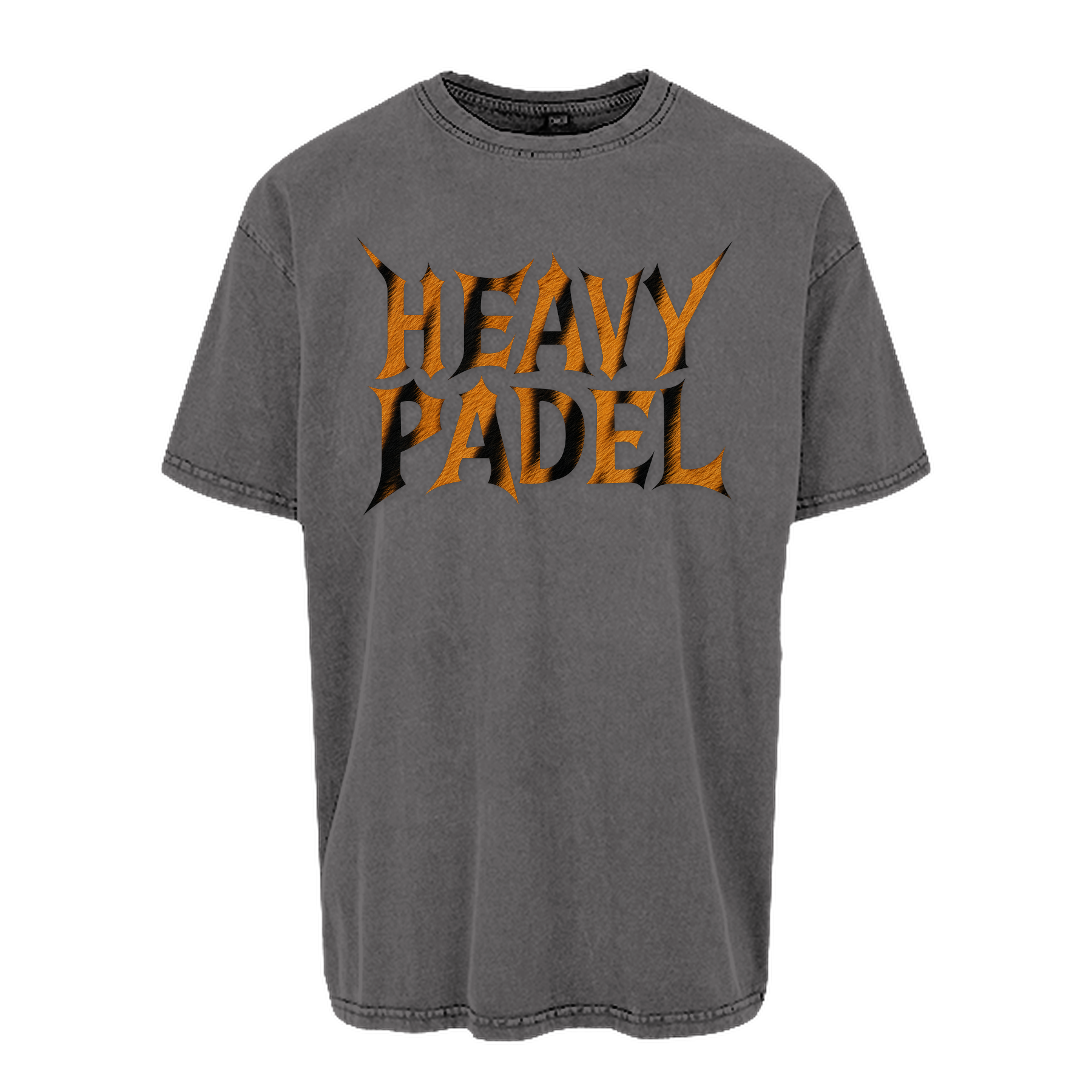 Heavy Padel Tiger Tee Asphalt Vorderansicht mit Rock-Print