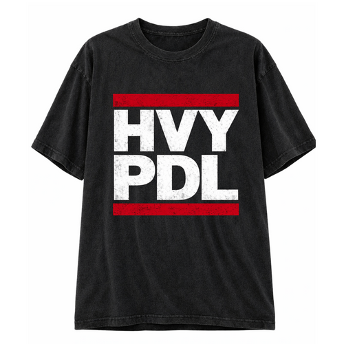 Heavy Padel Hip Hop Tee schwarz Vorderansicht mit Rock-Print