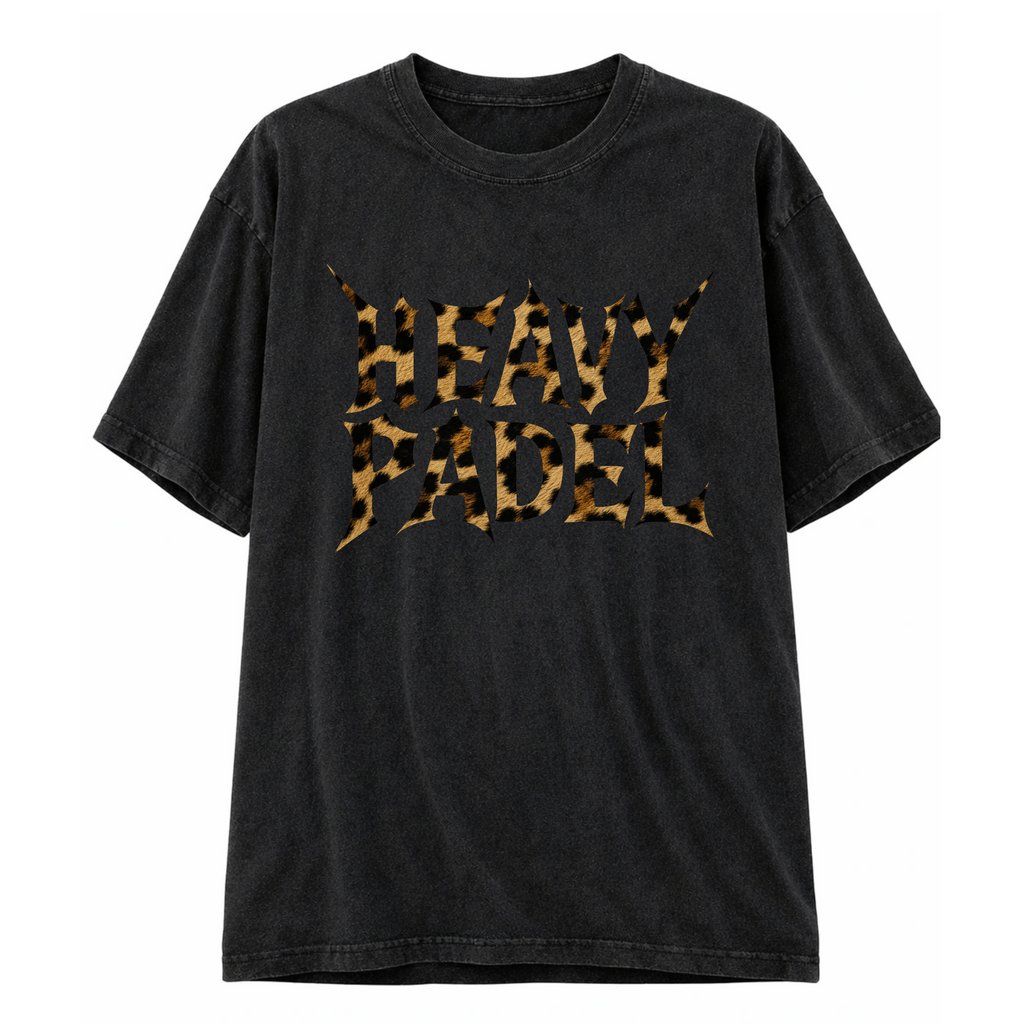 Heavy Padel Leo Tee schwarz Vorderansicht mit Rock-Print