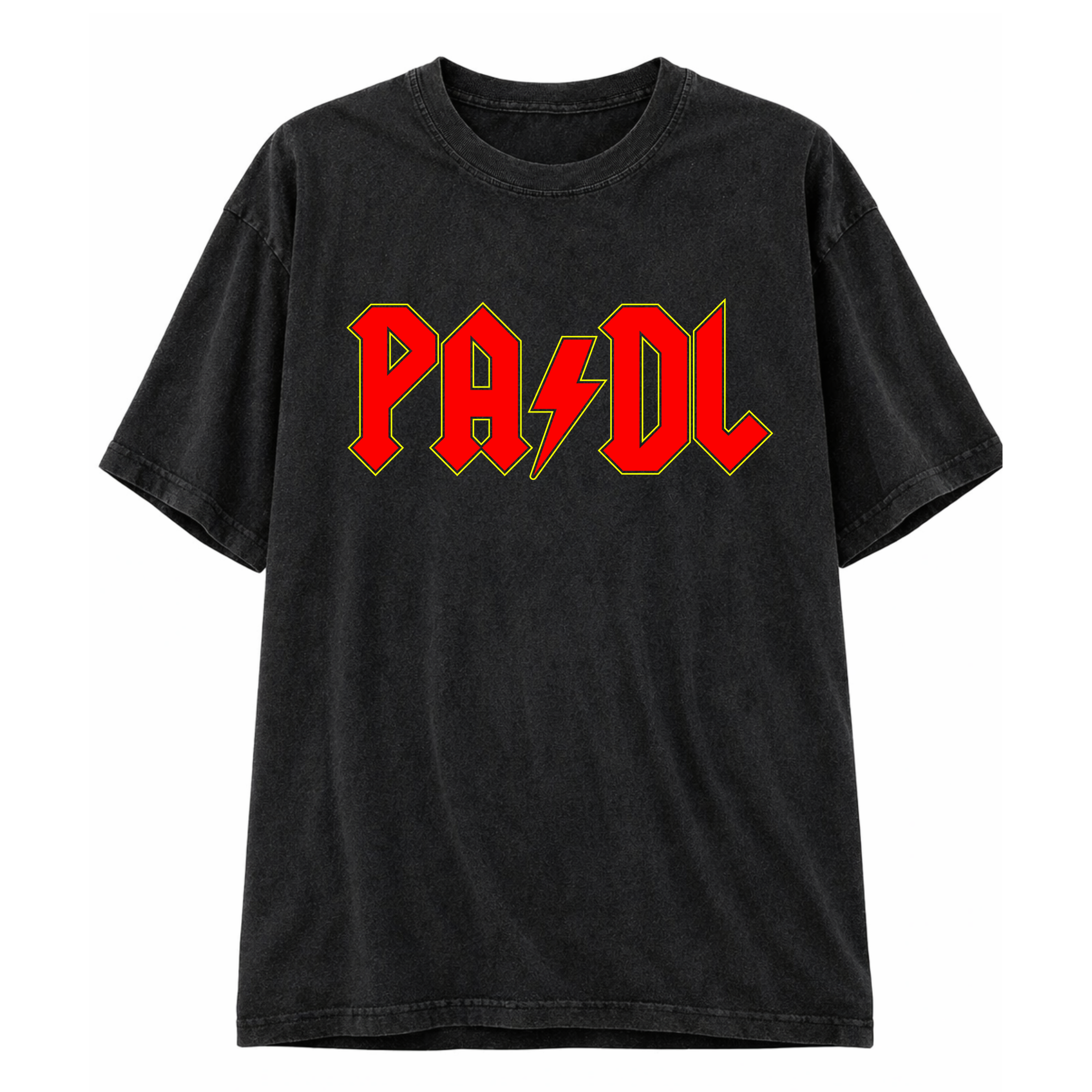 Heavy Padel PADL Tee schwarz Vorderansicht mit Rock-Print