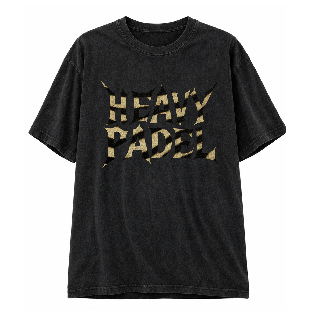 Heavy Padel Zebra Tee schwarz Vorderansicht mit Rock-Print